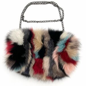 Multicolor Faux Fur Chain Strap Bag